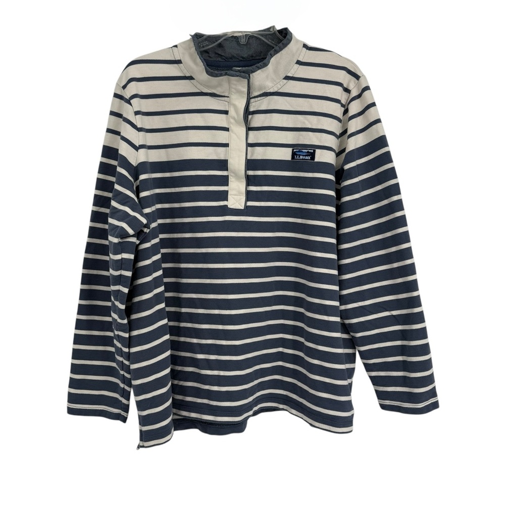 LL Bean Blue Striped Henley Sweatshirt Womens Size 3X Pullover Mock Neck